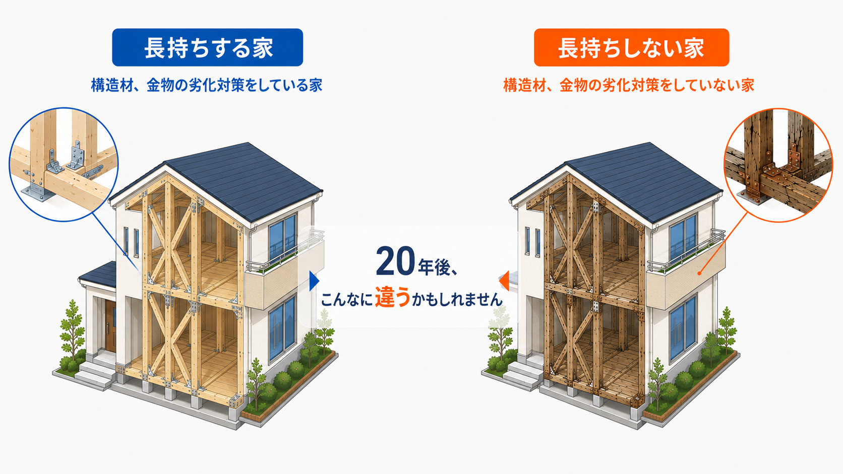 長持ちする家と長持ちしない家の写真